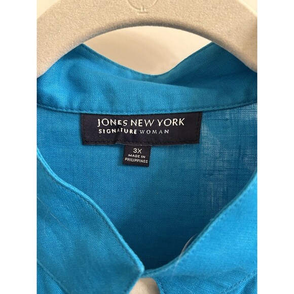 Vintage Jones New York  Turquoise 100% Linen Nehru Peplum Jacket 3X Officecore - Picture 5 of 6